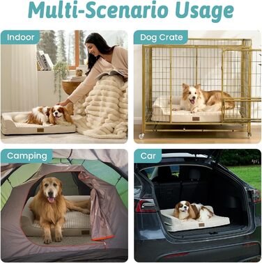 Ортопедичне ліжко для собак, диван для середніх або великих собак, великий підтримуючий кушетка з пінопласту з водонепроникною підкладкою, протиковзке, що прається, L-подібна, 44x32x7 дюймів, бежевий бежевий XL (111*81*17 см)