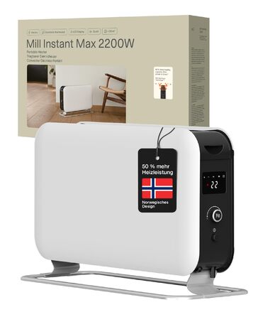 Електричний конвектор Mill 2200Вт для приміщень 26-30м, безшумний обігрівач з таймером та LED-дисплеєм, білий