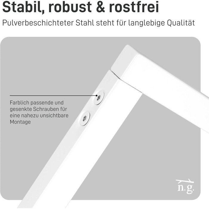 Прямокутна вішалка для одягу, U-подібна, настінна, для ванної кімнати, коридору, кухні, вкл. монтажні елементи (дюбелі та шурупи), порошкове покриття, стійка до іржі (60 см x 90 см, білий) 60 см x 90 см білий
