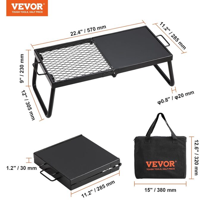 ВУГІЛЬНИЙ ГРИЛЬ VEVOR BBQ Grills Складаний настільний гриль 570 x 285 x 230 мм, вантажопідйомність 6 кг Портативний дорожній гриль Вуличний кемпінговий гриль 300 , решітка для гриля плита для гриля для садових вечірок, пікніків, патіо