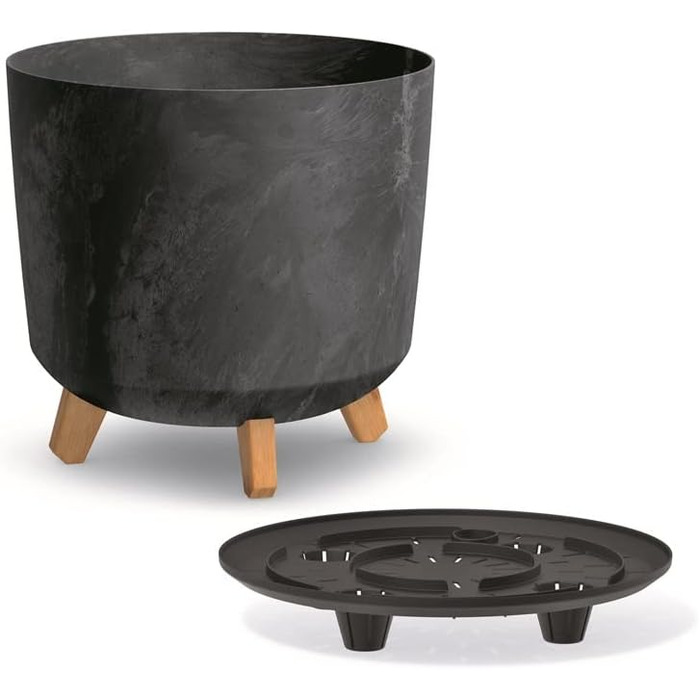 Квітковий горщик Квітковий горщик на ніжках Кашпо Gracia Slim круглий кашпо бетонного вигляду (висота 28,5 см, антрацитовий бетон)