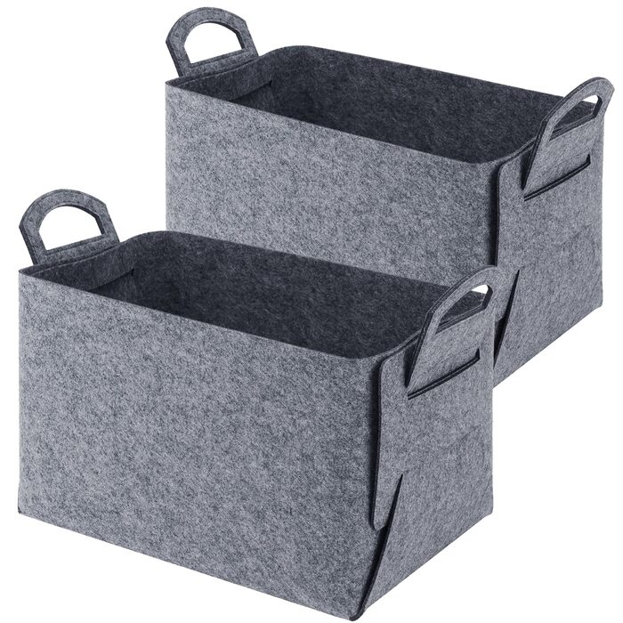Кошики для зберігання з фетру, великий подарунковий кошик 40x30x24 см (порожній), складний кошик з фетру з двома м&39якими ручками, для одягу, пікніків, спалень, шаф, дерева та дитячих іграшок (темно-сірий), 2