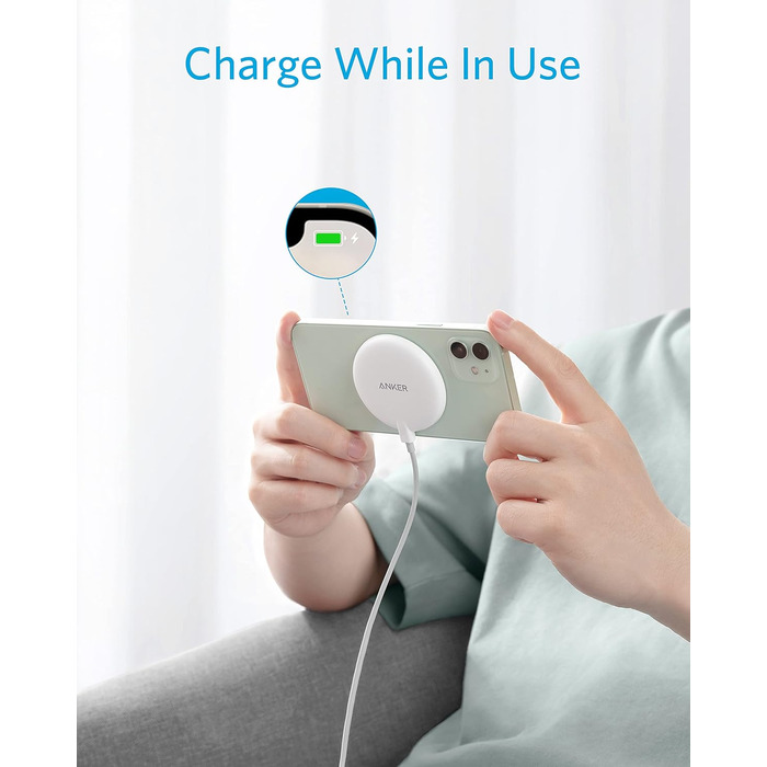 Магнітна бездротова зарядна панель Anker 313, бездротовий зарядний пристрій з кабелем USB-C довжиною 150 см, підходить лише для iP