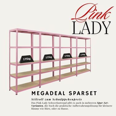 Надміцний стелаж PROREGAL PINK Lady, ВxШxГ 180x90x40 см, вантажопідйомність полиці 175 кг, 5 полиць, рожевий, підвальний стелаж, стелаж без ригелів, гаражний стелаж, стелаж для зберігання 180x90x40 см рожевий