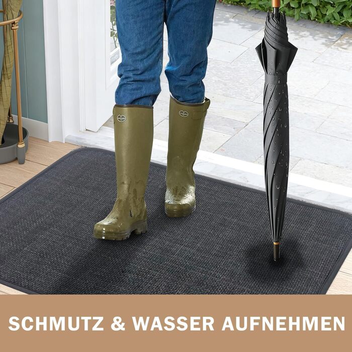 Килимок для внутрішніх дверей 60 x 90 см, килимок, що миється, вбираючий килимок, нековзний килимок, тонкий вхідний килимок для використання всередині приміщень, для вхідних дверей, темно-сірий 60 x 90 см (прямокутний)