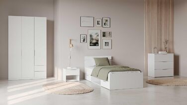 Сучасна шафа з рейкою для вішалок, 3 двері, 2 шухляди, 4 полиці матово-білий 119,4 x 51,1 x 203 см