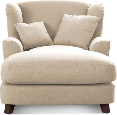 Крісло Cavadore XXL Assado / Велике м&39яке крісло з дерев&39яними ніжками та великим сидінням / Включає 2 декоративні подушки / 109 x 104 x 145 / Плоске плетіння бежевий / Плоске плетіння Linea / Linea світло-бежевий