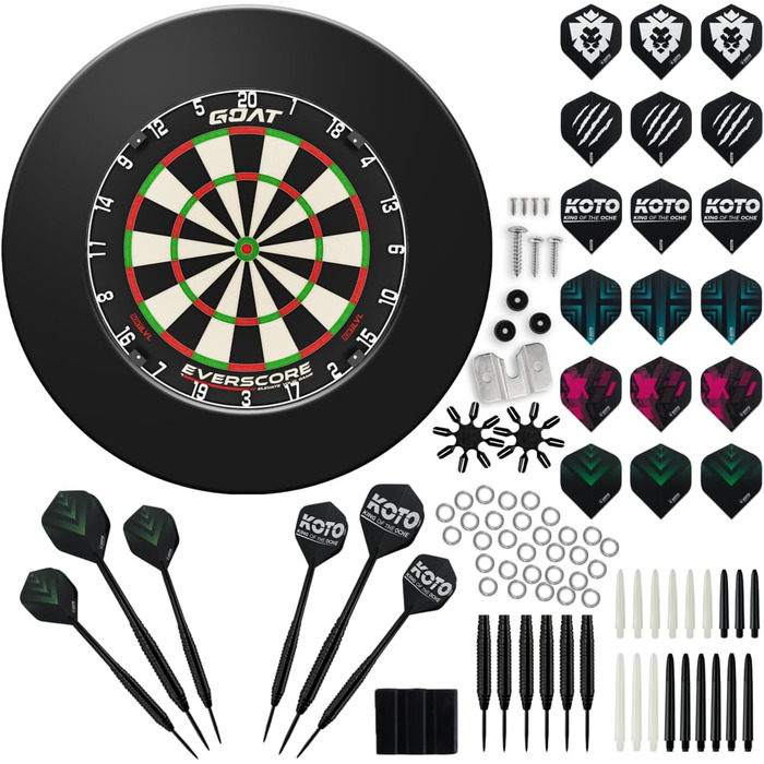 Набір сталевих мішень для дартсу Everscore NXT LVL, включаючи оправу для дротиків (12 см) та набір аксесуарів для дротиків KOTO Steeltip Black, 90 предметів, професійна сизалева мішень для дартсу з синього кольору Мадагаскару.
