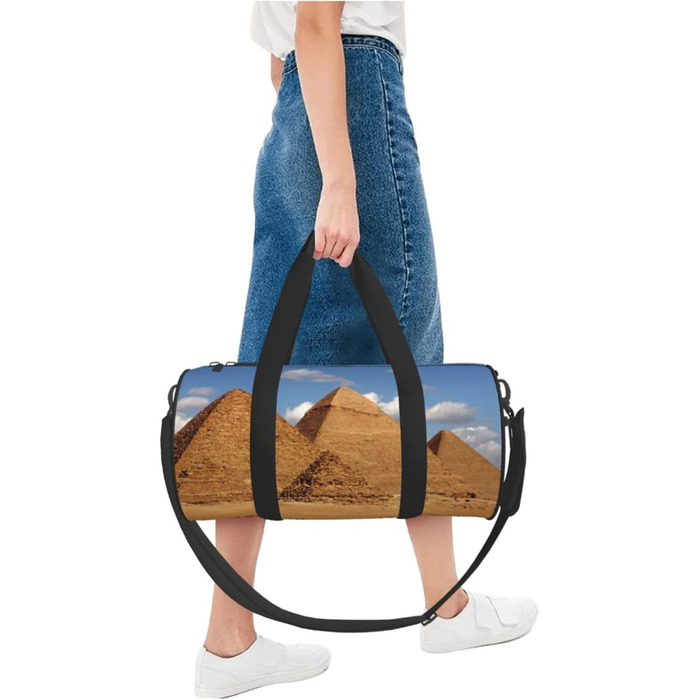 Спортивна сумка для подорожей, дизайн Стародавній Єгипет, принт з пірамідами, сумка на нічліг, чорна, універсальний розмір, дорожня сумка