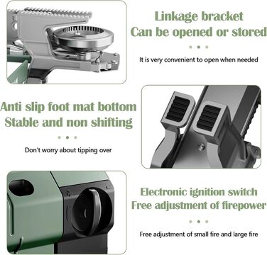 Складаний газовий пальник для кемпінгу, портативна плита з п'єзопідпалом та алюмінієвим вітрозахистом для туризму, походів та пікніків (без газових балонів)