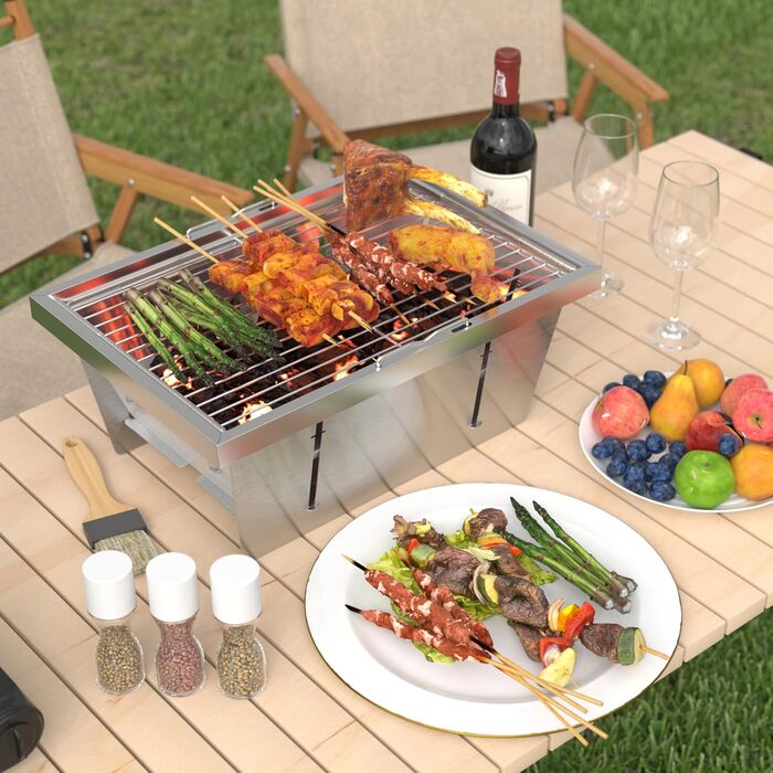 Кемпінговий гриль з вугіллям для столу IGT, складний кемпінговий гриль, портативний невеликий складний гриль з нержавіючої сталі з сумкою, портативний гриль для пікніка для вечірок на свіжому повітрі