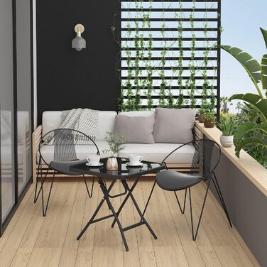 Складаний стіл eSituro, складний бічний столик, балконний стіл, кемпінговий стіл, садовий стіл, бістро-стіл, з металевим каркасом, прямокутна стільниця із загартованого скла, 46x46x48 см, чорний