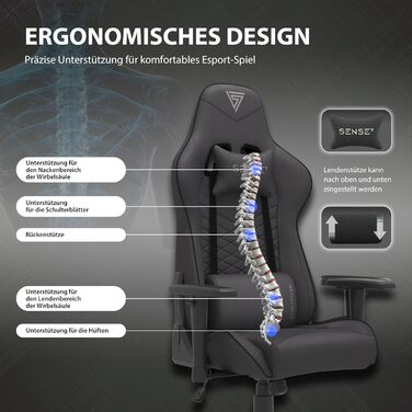 Офісне крісло Spellcaster Gaming Fabric, ергономічне крісло для геймерів, підлокітники, цільна сталева рама, регульований кут нахилу, чорний колір, 43-52 x 69,5 x 57, 5902659841537 Тканина чорного кольору