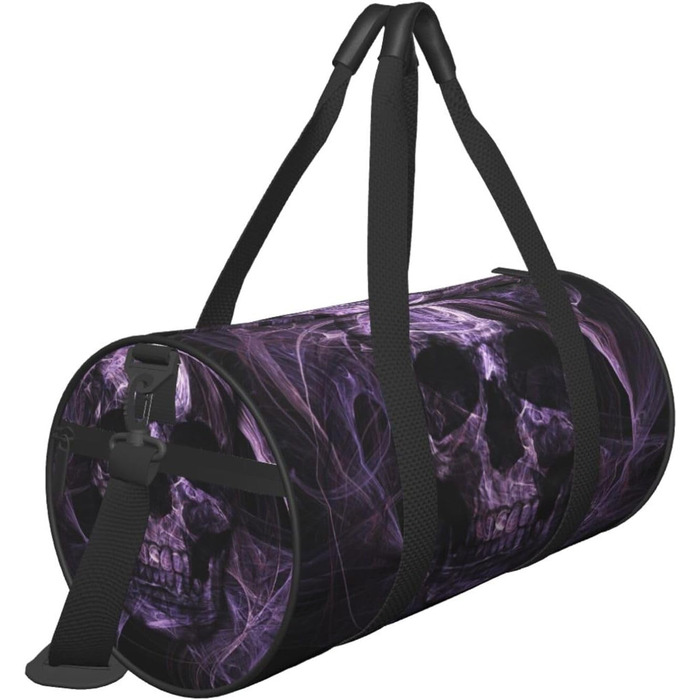Дорожня сумка Тропічний пляж пальми, захід сонця, кругла форма, велика місткість, легка та міцна, ідеальний подарунок для подорожей, відпустки, ділових поїздок та іншого. Дизайн фіолетовий череп, універсальний розмір.