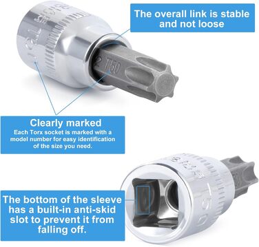 Набір біт Torx Gueenky 13 шт., T8 - T70, насадки Torx 1/4, 3/8, 1/2, комплект головок Torx та зірочкових