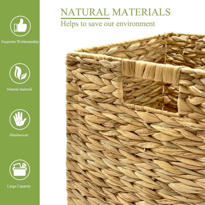 Кошики для зберігання Kallax з 4 предметів, вкладиші з водяного гіацинта для полиць, складні коробки Kallax, плетений кошик для зберігання, кошик для білизни для полиць, плетені контейнери для ванної кімнати (30 см * 30 см * 30 см), комплект з 4 предметів