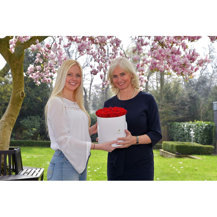 Коробка для троянд Rosenlieb з 4 трояндами Infinity (термін зберігання 3 роки) Справжні збережені квіти Flowerbox вкл. листівку Подарункова коробка для жінок, подруга, різдво (квадрат Bravo чорний, рожевий)