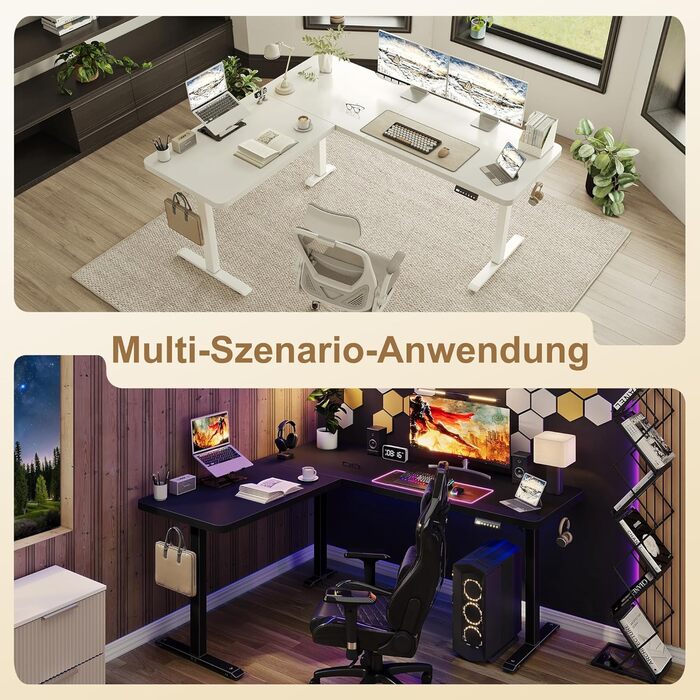 Г-подібний стіл з регульованою висотою, електричним керуванням та 3 налаштуваннями пам&39яті, кутовий стіл 160 x 140 см з органайзером для кабелів та гачками, ергономічний комп&39ютерний стіл, білий, 160 x 140 см