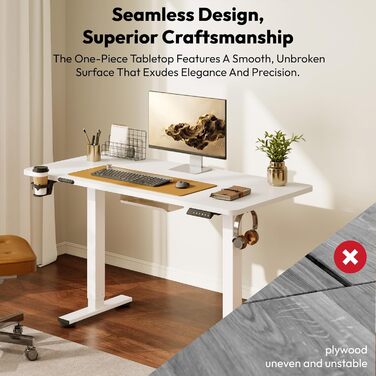 Письмовий стіл з регульованою висотою 11054 см Компактний стіл для роботи стоячи з практичними аксесуарами, ідеально підходить для невеликих приміщень, тихий та безпечний із захистом від зіткнень (білий) 110 x 54 см Білий