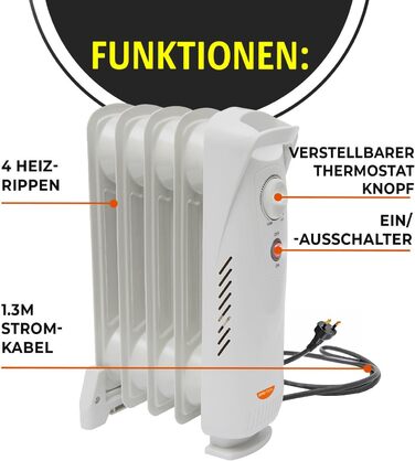 Х PAGEN Міні-електричний радіатор з регулятором температури потужність нагріву 500 Вт портативний масляний радіатор для рівномірного нагрівання компактний та потужний електричний обігрівач із захистом від перекидання та перегріву, 3-