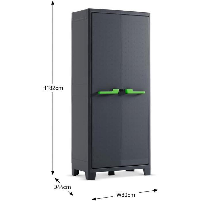 Висока пластикова шафа Keter Moby, антрацит/зелений/сірий, 80 x 44 x 182 см, включаючи 4 полиці з регульованою висотою вантажопідйомністю 30 кг кожна, підходить для використання всередині та зовні приміщень, стійка до ультрафіолетового випромінювання та в