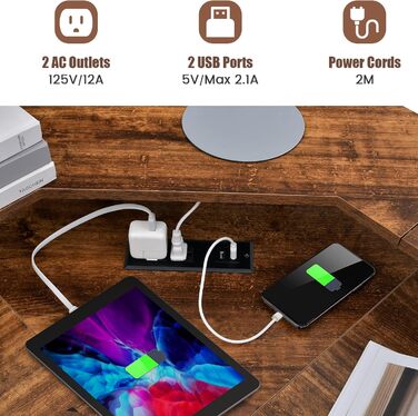 Кутовий стіл LIFEZEAL L-подібної форми, комп&39ютерний стіл з кріпленням для монітора, стіл із зарядною станцією, підставкою для клавіатури та гачком для навушників, кутовий стіл для дому, офісу, спальні (коричневий)