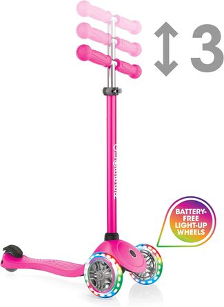 Самокат дитячий, 120/80 мм, ABEC 5, 3 колеса, регульований по висоті, світлодіодні колеса, неоновий рожевий