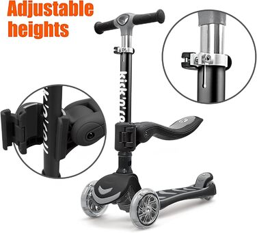 Дитячий самокат Kicknroll 3 роки, складаний самокат, 4 регульовані висоти, 3 світлодіодні колеса, протиковзка палуба 50 кг, дитячи