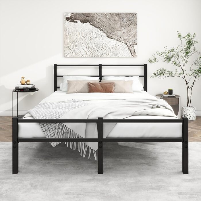 Металеве ліжко 140x200 см з каркасом ліжка з узголів&39ям та узніжжям, ліжко для дорослих, гостьове ліжко, двоспальне ліжко, чорне 140 x 200 см