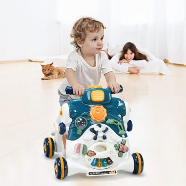 Ходунки для немовлят GOPLUS 3-в-1, як Play Center Baby Walker Ride-on Car, знімна ігрова дошка, зі світлом і музикою, універсальна іграшка, подарунок на 12-36 місяців (синій)