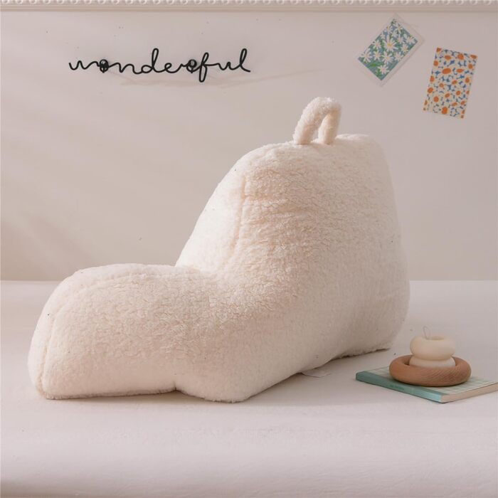 Подушка для читання NTBED Sherpa для ліжка, спинка з підлокітниками, подушка для дитячого та дорослого ліжка, підтримка спини для сидіння в ліжку, подушка для крісла (біла, велика) кольору слонової кістки, велика