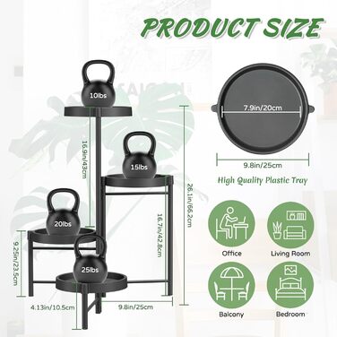 Підставка для рослин, металева підставка для квіткових горщиків з 4 ярусами, багаторівнева полиця для рослин, стійка для квітів, драбина для рослин для кута кімнати, вітальні, балкону, тераси, двору (4-ярусна, чорна)