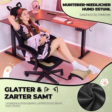 Миле ігрове крісло з оксамитовою тканиною, ергономічне офісне крісло, ігрове крісло з котячими вушками, піною з ефектом пам&39яті та підставкою для ніг, 150 кг, зелена тканина