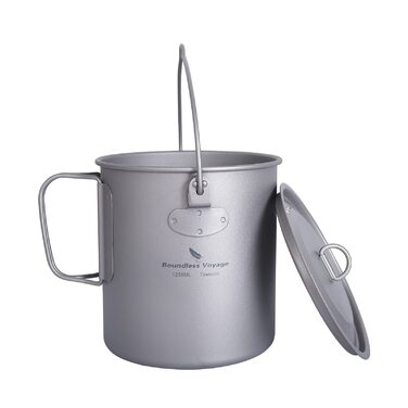 Титановий горщик 1250 мл з кришкою, складною ручкою та вагами Надлегкий посуд для кемпінгу, походів, бушкрафту, піших прогулянок та пікніків Ti3042D Ti3042d Титановий горщик 1250 мл