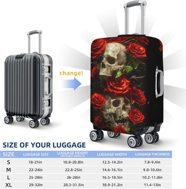 Чохол для багажу BAFAFA з принтом Череп і троянди, еластичний захист від подряпин і пилу для валіз, чорний, розмір 85