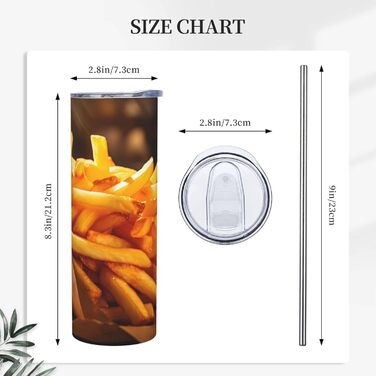 Кухоль з прямою трубочкою, 590 мл, дизайн картопля фрі, дорожній кухоль з принтом, підходить для кемпінгу, офісу та дому