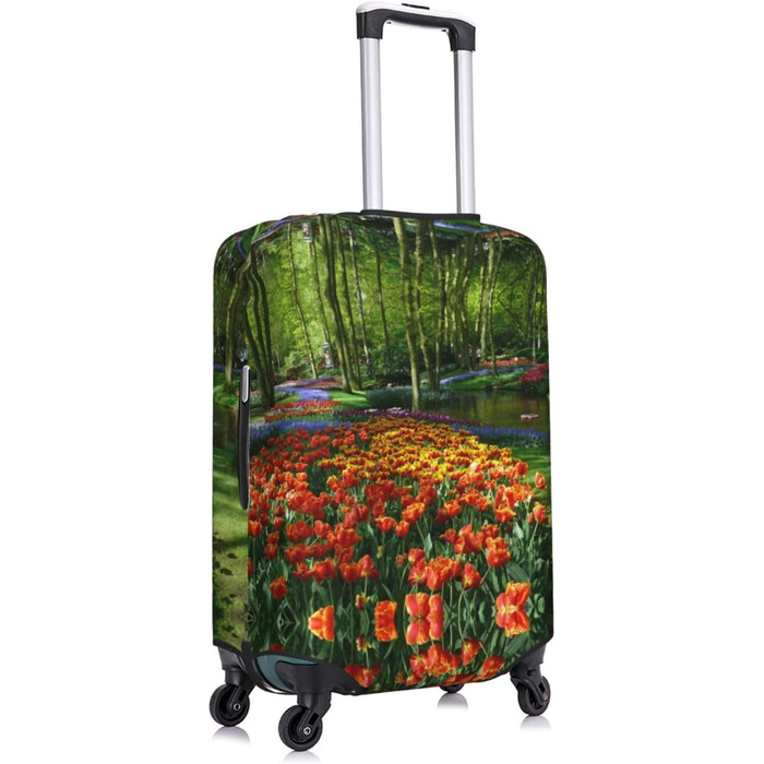 Чохол для валізи Весняний тюльпан з принтом, еластичний захист від подряпин та пилу, чорний, розмір 85