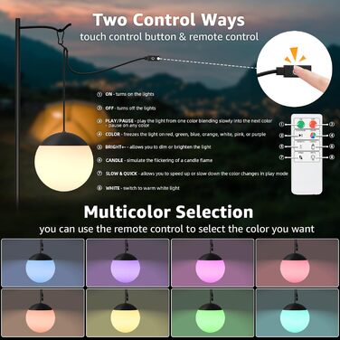 Набір із 2 ламп MALUX Sphere I Вуличний кемпінговий світильник I Світлодіодний підвісний садовий світильник із 8 кольорами I Регульоване освітлення для кемпінгу I Водонепроникний IPX4 I Балконний світильник, кемпінговий світильник