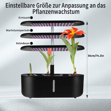 Гідропонні системи вирощування Cieex, резервуар для води обємом 3,6 л (станція для вирощування рослин), світлодіодний світильник 24 Вт, 10 стручків Розумний сад, набір для проростання трав в саду, що регулюється по висоті, для дому та кухні