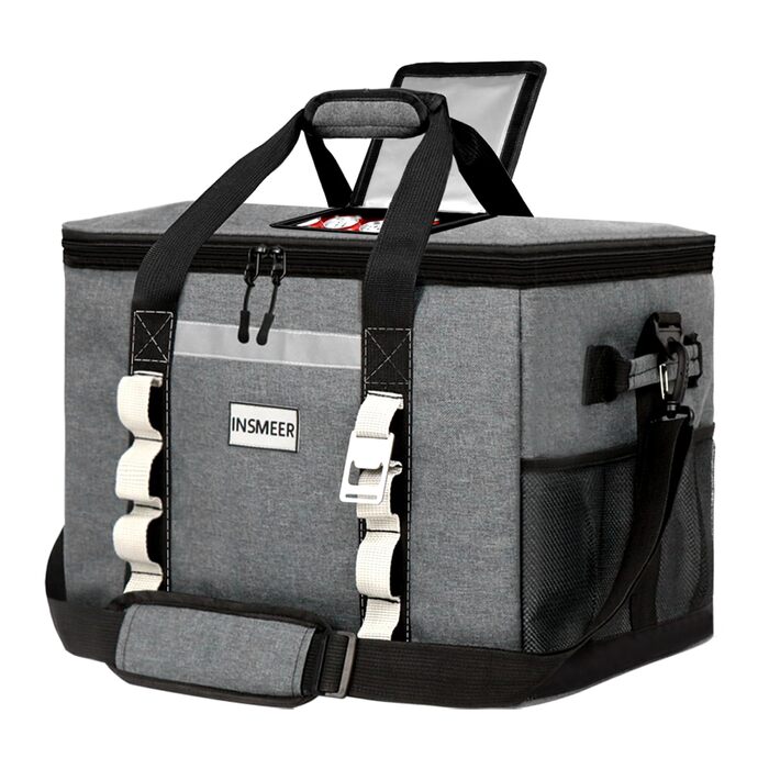 Велика сумка-холодильник 48 л, велика складна сумка-холодильник на 65 банок з верхнім відкриттям, водонепроникна ізольована сумка для покупок XXL, ідеально підходить для поїздок, пікніків, кемпінгу, походів, пляжу, темно-сіра