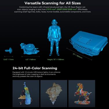 Сканер Creality CR-Scan Raptor, портативний сканер для 3D-принтерів із багаторядковою технологією Blue & NIR, точністю 0,02 мм, ві