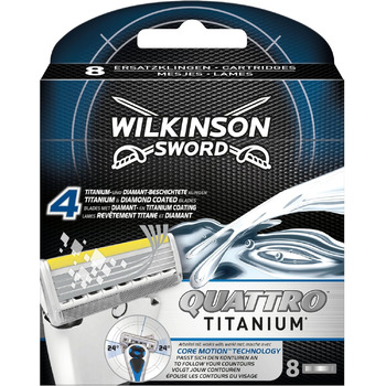 Леза Wilkinson Sword Quattro Titanium Core Motion для чоловічої бритви, 8 шт.