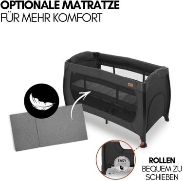 Дорожнє ліжечко Hauck Play N Relax Center з пеленальною підкладкою, регульованою висотою та боковим входом - колір Melange Black