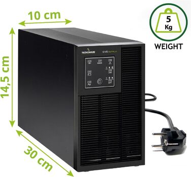 Джерело безперебійного живлення Tecnoware UPS EVO DSP PLUS 3600 - онлайн-технологія, монтажна вежа - 8 виходів IEC - Автономність до 40 хв - Потужність (800 ВА, вежа)