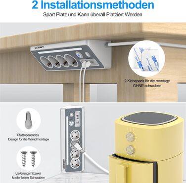 Розетка з USB і 2 Type-C, кутова розетка на 4 відділення, кутова розетка зі світлодіодним підсвічуванням, захист від перенапруги 3