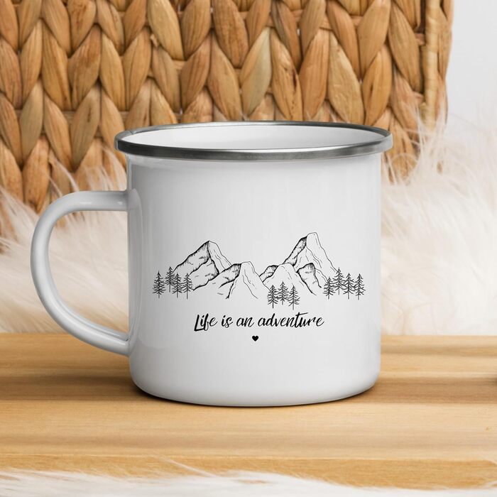 Емальована кружка &quotМаленька Матильда&quot з персоналізованою цитатою або приказкою, емальована кружка, подарунки для каравану для кемперів, емальована кружка, бляшана кружка для кемпінгу, аксесуари для каравану, прикраса для гір (життя - це пригода)