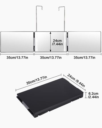 Дзеркало зі світлодіодом, Дзеркало з регулюванням висоти, 3-х стороннє розкладне дзеркало з гачком, Акумуляторне дзеркало для гоління для стрижки волосся, Макіяж, зі збільшувальним дзеркалом 10 разів і шарфом перукаря, 360