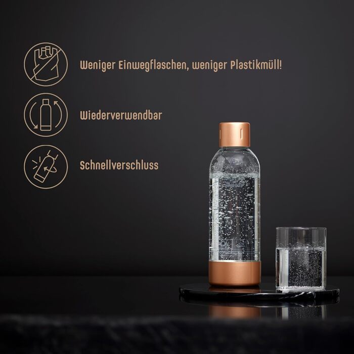 Високоякісна пляшка для води преміум-класу об'ємом 1 літр (багаторазова та без BPA) для виробника газованої води, кришка та основа виготовлені з нержавіючої сталі - Copper 1L Copper