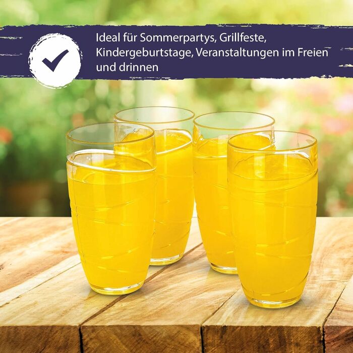 Акрилові пластикові стакани 550 мл/19 унцій - упаковка з 6 прозорих пластикових стаканчиків для пиття - багаторазові та ударостійк