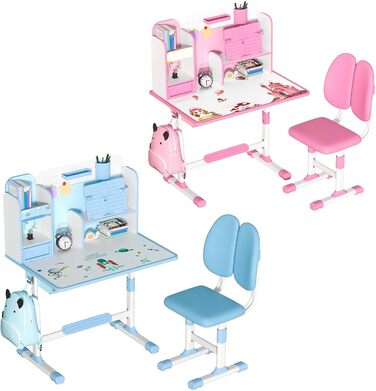 Комплект дитячого столу та стільця, комплект учнівського столу та стільця, стіл для читання з магнітною задньою панеллю, шухляди, гачки для шкільних сумок та підставка для книг, тримач для ручок, синій